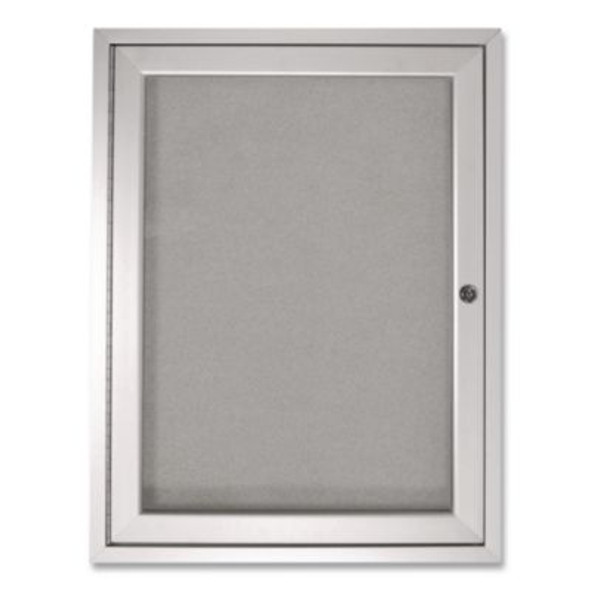 1 Door Enclosed Vinyl Bulletin Board With Satin Frame, 24" x 36", Silver Surface, Satin Aluminum Frame