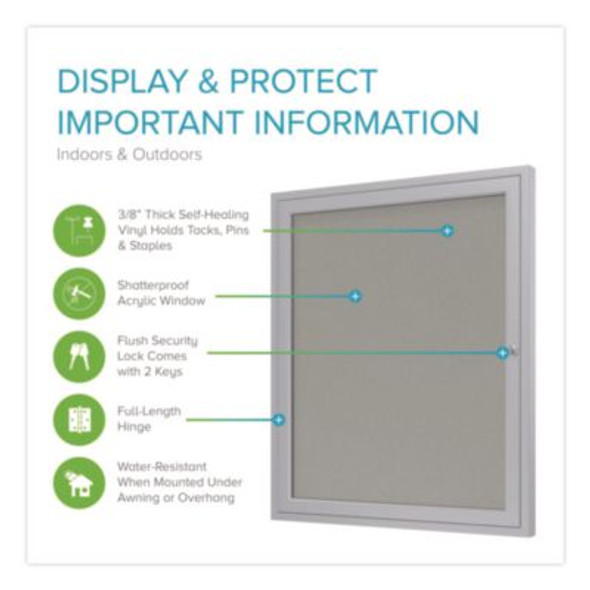 1 Door Enclosed Vinyl Bulletin Board With Satin Frame, 30" x 36", Silver Surface, Satin Aluminum Frame