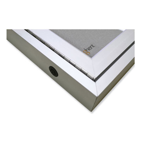 1 Door Enclosed Vinyl Bulletin Board With Satin Frame, 36" x 36", Silver Surface, Satin Aluminum Frame