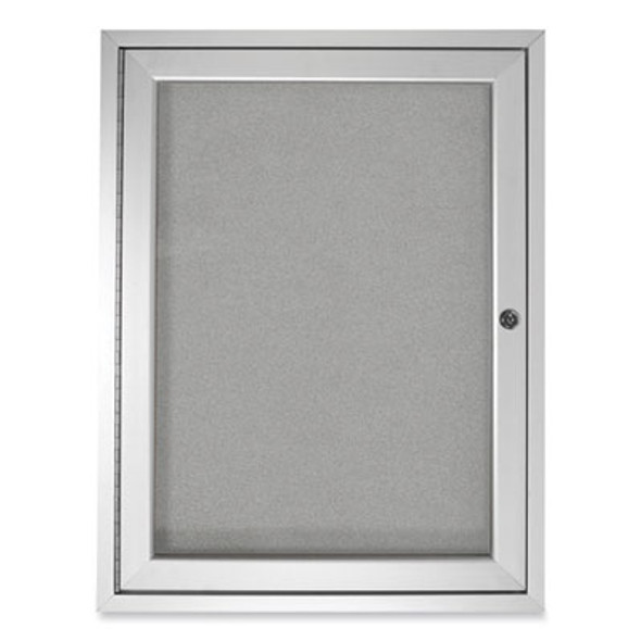 1 Door Enclosed Vinyl Bulletin Board With Satin Frame, 36" x 36", Silver Surface, Satin Aluminum Frame
