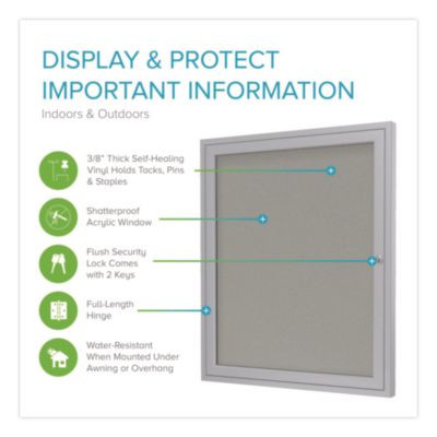 1 Door Enclosed Vinyl Bulletin Board With Satin Frame, 36" x 36", Silver Surface, Satin Aluminum Frame