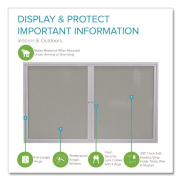 2 Door Enclosed Vinyl Bulletin Board With Satin Frame, 48" x 36", Silver Surface, Satin Aluminum Frame