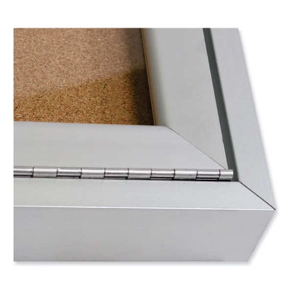 2 Door Enclosed Natural Cork Bulletin Board With Satin Frame, 72" x 36", Tan Surface, Satin Aluminum Frame