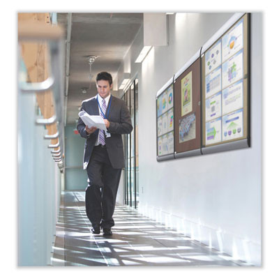 Silhouette 1 Door Enclosed Vinyl Bulletin Board With Satin Frame, 27.75" x 42.13", Ebony Surface, Black/Satin Aluminum Frame