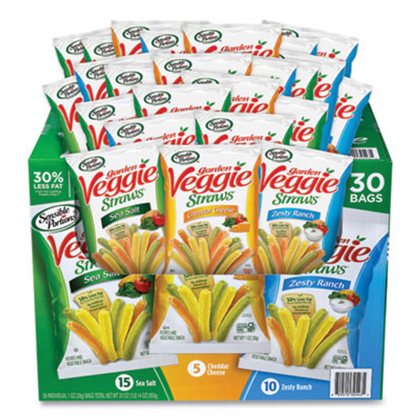Veggie Straws, Cheddar Cheese/Sea Salt/Zesty Ranch, 1 Oz Bag, 30 Bags/Carton