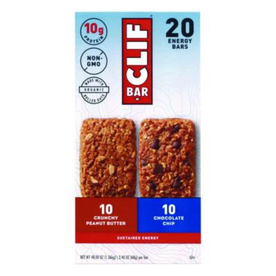 Energy Bar, Variety Pack, Chocolate Chip/Crunchy Peanut Butter, 2.4 Oz, 20/Box
