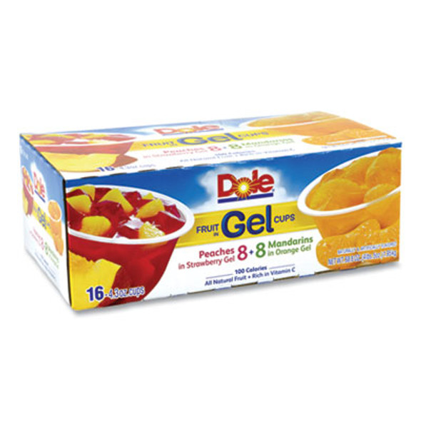 Fruit In Gel Cups, Mandarins/Orange, Peaches/Strawberry, 4.3 Oz Cups, 16 Cups/Carton