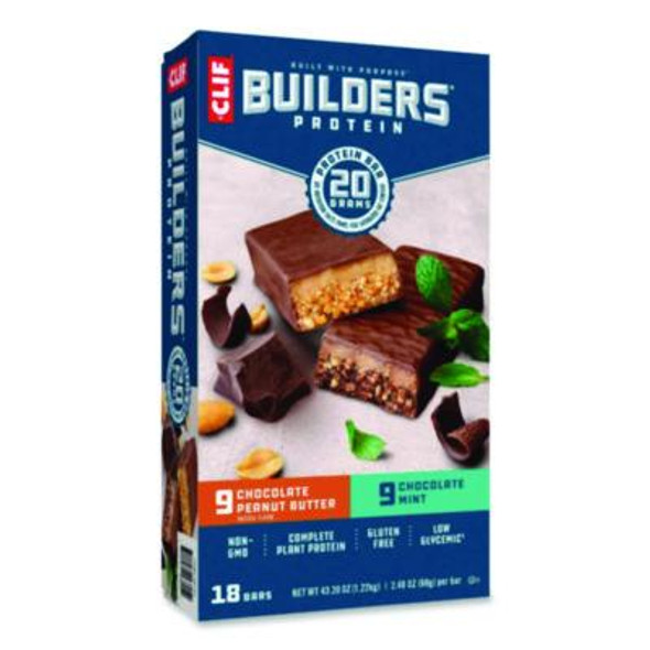 Builders Protein Bar, Chocolate Mint/Chocolate Peanut Butter, 2.4 Oz Bar, 18 Bars/Box
