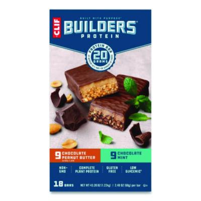 Builders Protein Bar, Chocolate Mint/Chocolate Peanut Butter, 2.4 Oz Bar, 18 Bars/Box