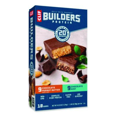 Builders Protein Bar, Chocolate Mint/Chocolate Peanut Butter, 2.4 Oz Bar, 18 Bars/Box