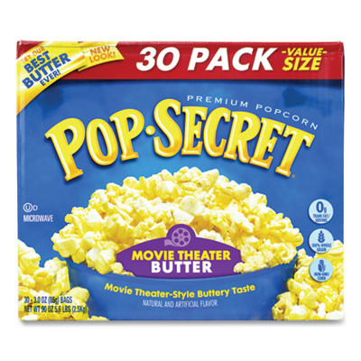 Microwave Popcorn, Movie Theater Butter, 3 Oz Bags, 30/Carton
