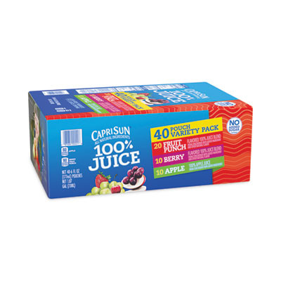 100% Juice Pouches Variety Pack, 6 Oz, 40 Pouches/Carton