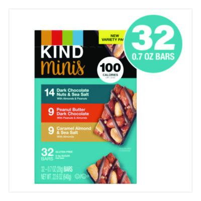 Minis, Dark Chocolate Nuts Sea Salt/Caramel Almond Nuts Sea Salt, 0.7 Oz Bar, 32 Bars/Carton