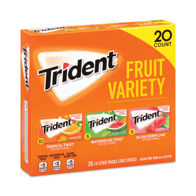 Sugar-Free Gum, Fruit Variety, 14 Pieces/Pack, 20 Packs/Carton