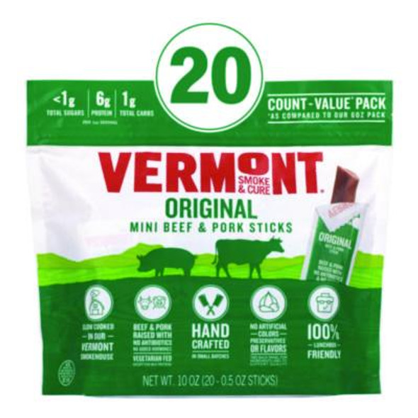 Original Flavor Mini Snack Sticks, Beef, 0.5 Oz Individually Wrapped, 20/Carton