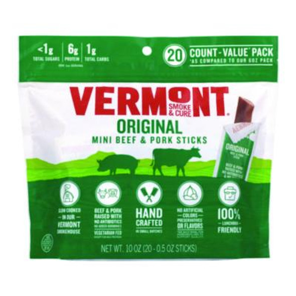 Original Flavor Mini Snack Sticks, Beef, 0.5 Oz Individually Wrapped, 20/Carton