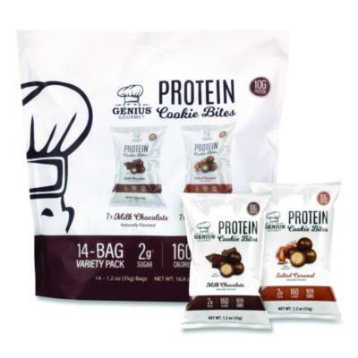 Protein Cookie Bites Variety Pack, Salted Caramel And Milk Chocolate, 1.2 Oz Bag, 14/Box
