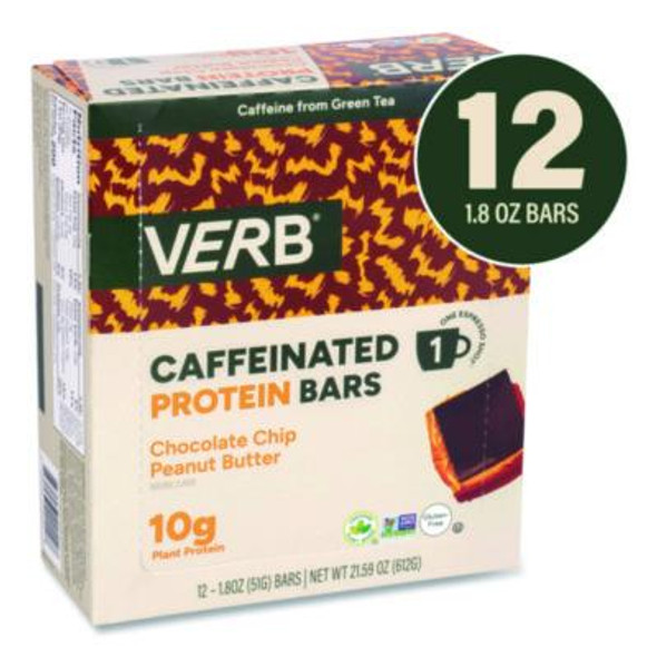Caffeinated Protein Bar, Chocolate Chip Peanut Butter, 1.8 Oz Bar, 12/Box