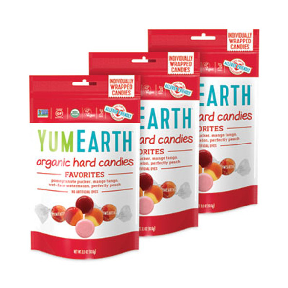 Organic Favorite Fruit Hard Candies, 3.3 Oz Bag, Assorted Flavors, 3 Bags/Pack