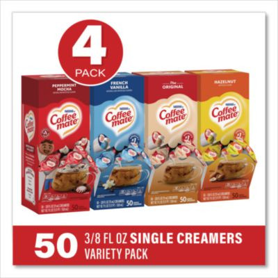 Liquid Coffee Creamer, French Vanilla/Hazelnut/Original//Peppermint Mocha, 0.38 Oz Mini Cups, 200/Carton