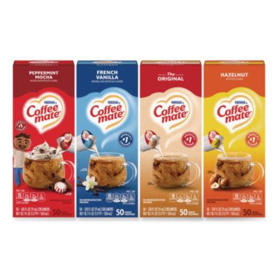 Liquid Coffee Creamer, French Vanilla/Hazelnut/Original//Peppermint Mocha, 0.38 Oz Mini Cups, 200/Carton