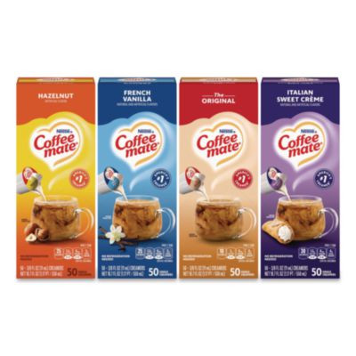 Liquid Coffee Creamer, French Vanilla/Hazelnut/Italian Sweet Creme/Original, 0.38 Oz Mini Cups, 200/Carton