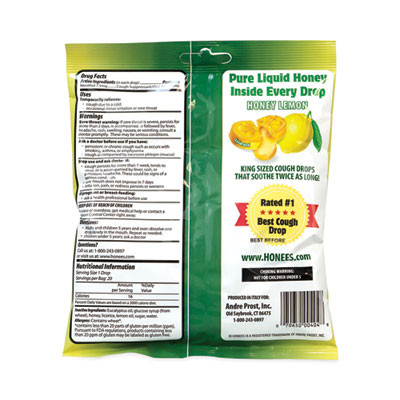 Cough Drops, Honey-Lemon, 20 Per Bag, 6 Bags/Pack