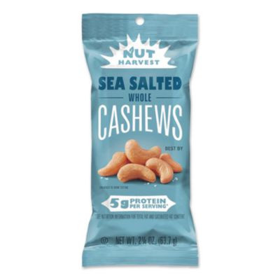 Sea Salted Whole Cashews, 2.25 Oz Pouch, 8/Carton