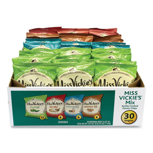 Kettle Cooked Chips Variety Mix, Four Assorted Flavors, 1.38 Oz Bags, 30 Bags/Carton