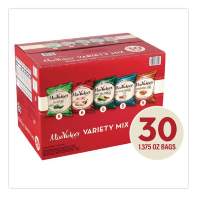 Kettle Cooked Chips Variety Mix, Four Assorted Flavors, 1.38 Oz Bags, 30 Bags/Carton