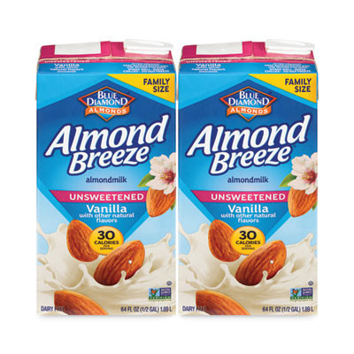 Almond Breeze Almond Milk, Unsweetened Vanilla, 64 Oz Carton, 2/Pack