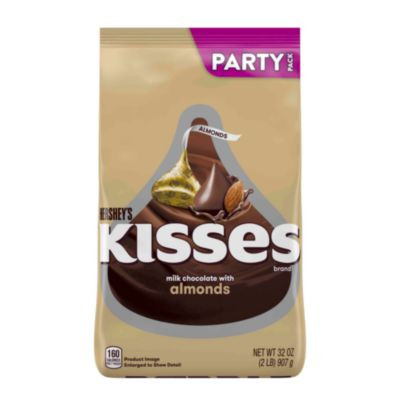 Kisses With Almonds, Milk Chocolate, 32 Oz Pack, 2 Packs/Carton