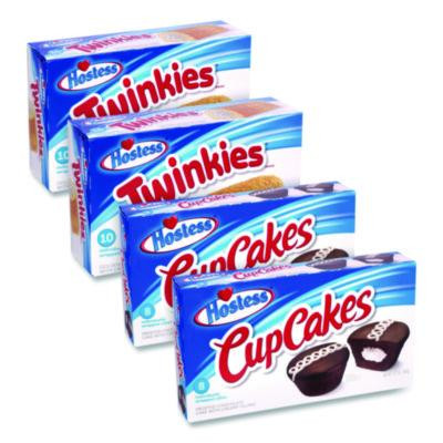 Twinkies And Chocolate Cupcakes Variety Pack, (2) 13.58 Oz 10 Pack Twinkies And (2) 12.7 Oz 8 Pack Cupcakes/Carton