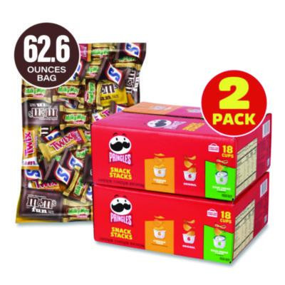 Mini Milk Chocolate And Pringles Snack Stacks Variety Combo Pack, 62 Oz Bag Mini/Fun Size, (36) Cups Assorted Flavors/Bundle
