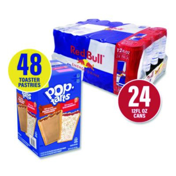 Red Bull Energy Drink And Pop Tart Combo Pack,(24) 12Oz Cans,(24) Frosted Strawberry/(24) Frosted Brown Sugar Cinnamon/Bundle