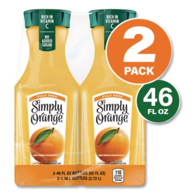 Orange Juice Pulp Free, 52 Oz Bottle, 2/Pack