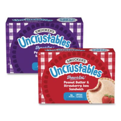 Uncrustables Peanut Butter And Grape Jelly/Peanut Butter And Strawberry Jam, 2 Oz, 10 Sandwiches/Pack, 2 Packs/Carton