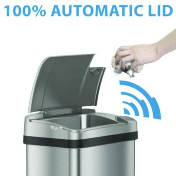 Rectangular Sensor Trash Can, 2.5 Gal, Plastic, Silver