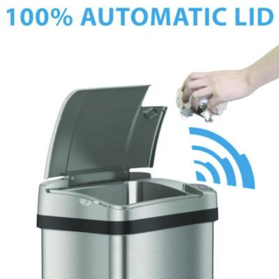 Rectangular Sensor Trash Can, 2.5 Gal, Plastic, Silver