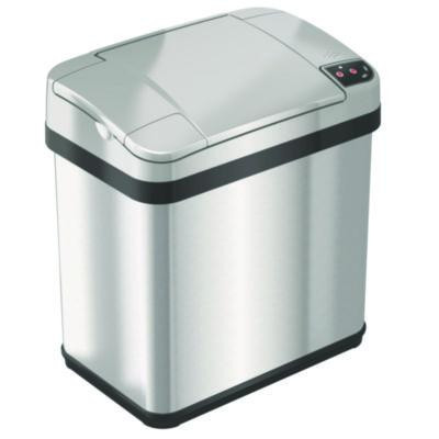 Rectangular Sensor Trash Can, 2.5 Gal, Plastic, Silver