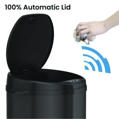 Sensor Trash Can, 8 Gal, Plastic/Stainless Steel, Black