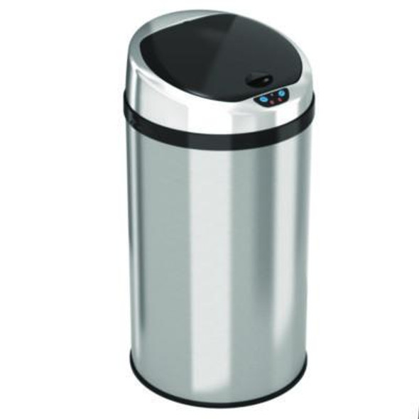 Sensor Trash Can, 8 Gal, Plastic/Stainless Steel, Silver