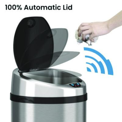 Sensor Trash Can, 8 Gal, Plastic/Stainless Steel, Silver