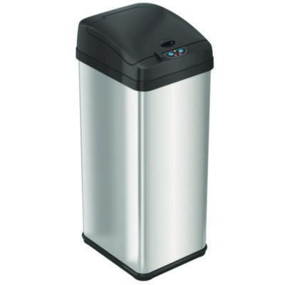 Sensor Trash Can, Rectangular, 13 Gal, Plastic/Stainless Steel, Silver