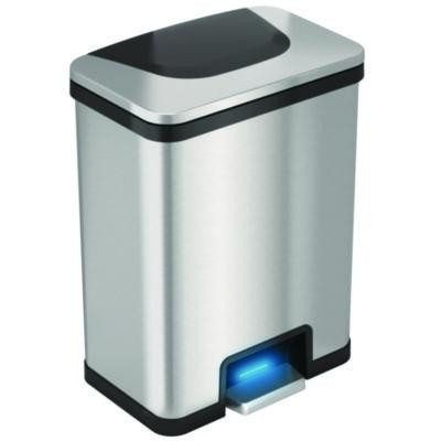 Step Pedal-Sensor Trash Can, 13 Gal, Plastic/Stainless Steel, Silver/Black