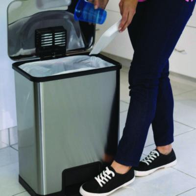 Step Pedal Trash Can With Airstep Technology, 13 Gal, Plastic/Stainless Steel, Silver