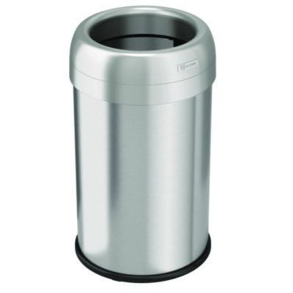 Open Top Trash Can, 13 Gal, Plastic/Stainless Steel, Silver
