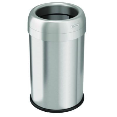 Open Top Trash Can, 13 Gal, Plastic/Stainless Steel, Silver