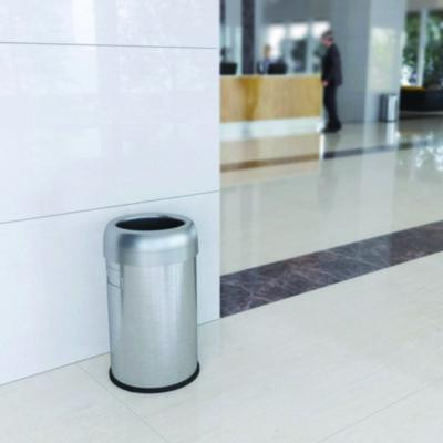 Open Top Trash Can, 13 Gal, Plastic/Stainless Steel, Silver