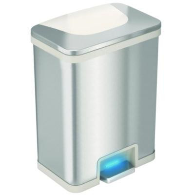 Step Pedal-Sensor Trash Can, 13 Gal, Plastic/Stainless Steel, Silver/White